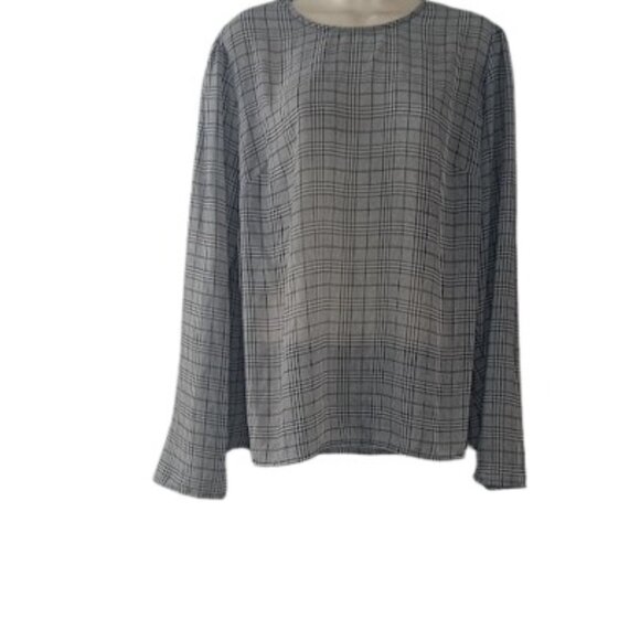 A New Day Womens Blouse Black Combo Plaid Semi Sheer Chiffon XXL New - Picture 1 of 3